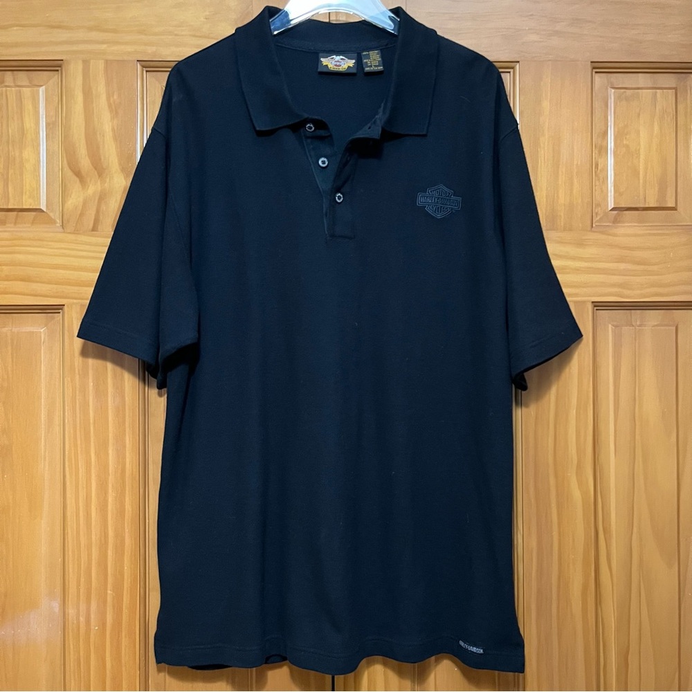 Harley Davidson Mens Black Polo Shirt Heavyweight Size Large